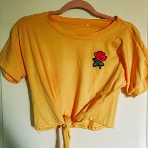 Yellow Crop Top with Rose Patch